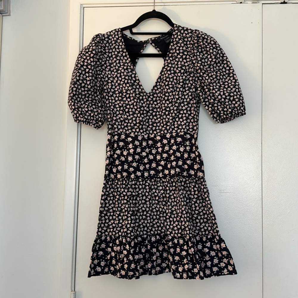French Connection puff sleeve whimsy floral mini dress in blue size 6 - Picture 13 of 13